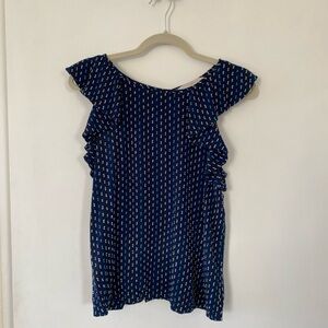 LOFT Navy Blue Ruffle Sleeve Blouse